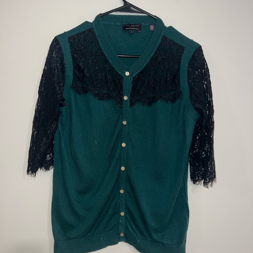 Ted Baker Teal Cardigan with Black Lace Detail